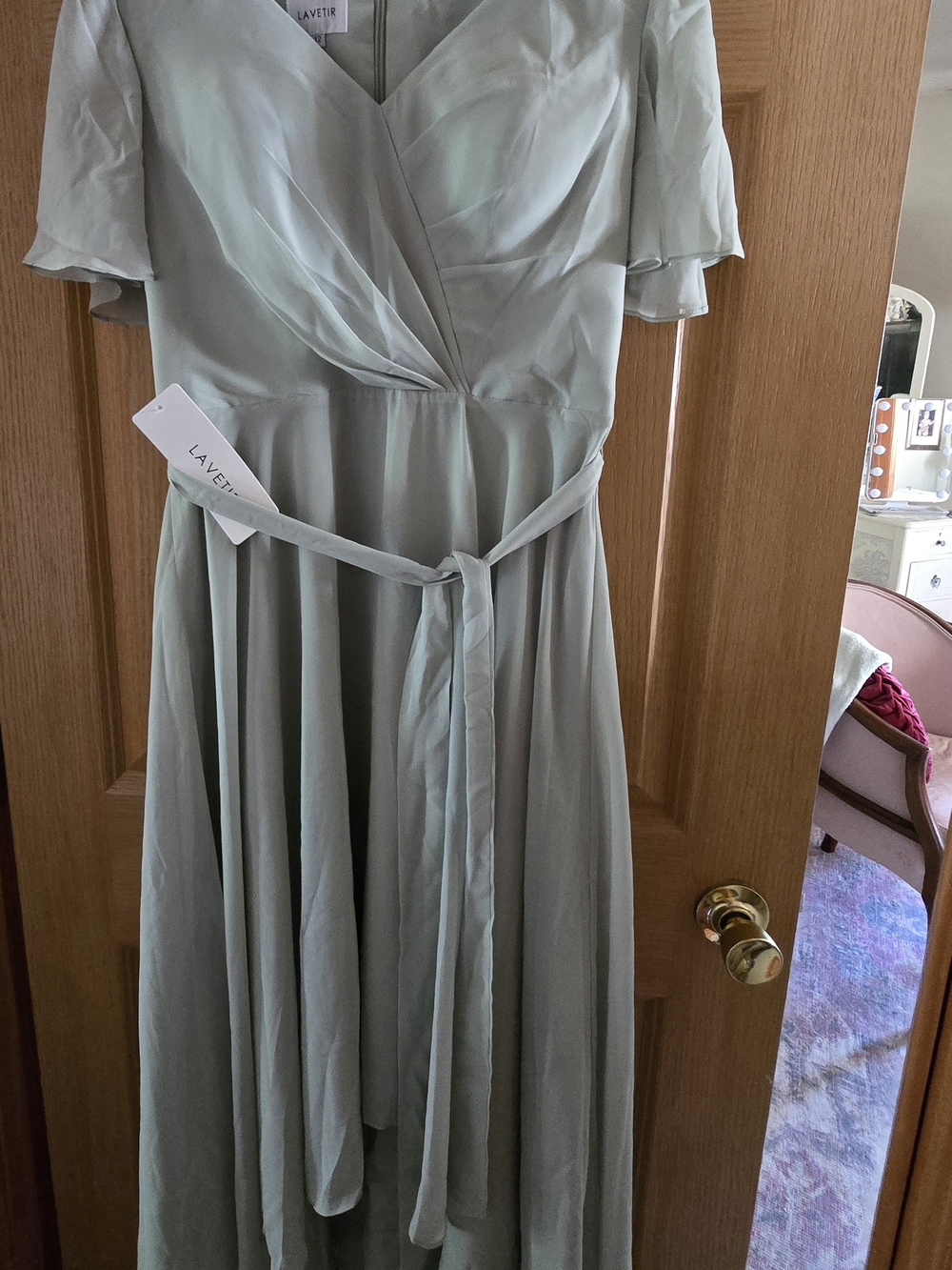 Sage Green Wrap-Style Chiffon Women’s Dress